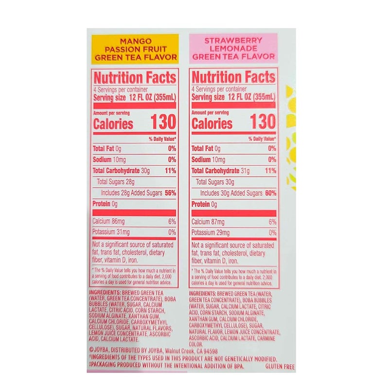 Joyba Bubble Tea, Green Tea Variety Pack, 12 Fluid Ounce (Pack of 8) - Image 3