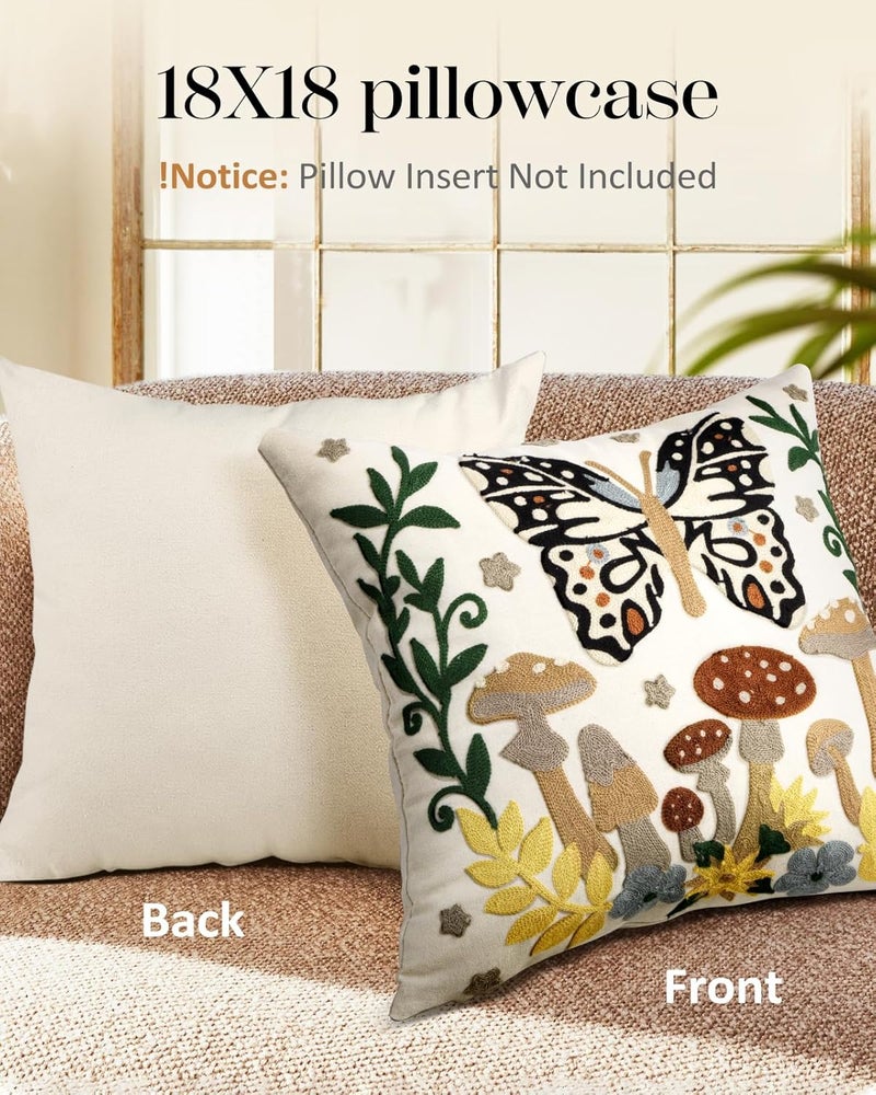 Kokaaee Embroidered Throw Pillow Covers Set of 2-18x18 Decorative Pillow Covers with Zipper Aesthetic Cute Design Spring Summer Throw Pillowcases for Outdoor Couch Sofa Bed, Butterfly Moon - Image 4