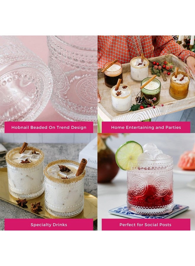 Kate Aspen Hobnail Beaded Floral Clear Drinking Glasses Set of 6, (10 oz) Vintage Glassware Set Cocktail Glass Set, Juice Glass, Water Cups | Great Hostess Gift & Gift for New Home Owners - Image 5