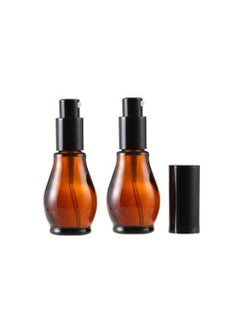 Elandy Elandy 2Pcs Empty Refillable Cucurbit Shaped Amber Glass Lotion Pump Bottles Portable Cosmetic Makeup Cream Lotion Container Vial Jar Dispenser With Black Pump Head and Cap(30ml/1oz) 
