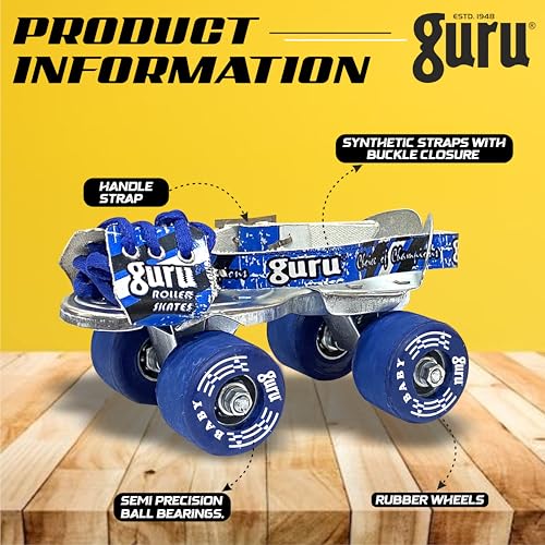 GURU Roller Skates, for Baby, Kids Adjustable Quad - Size 2 UK (Blue) - Image 2