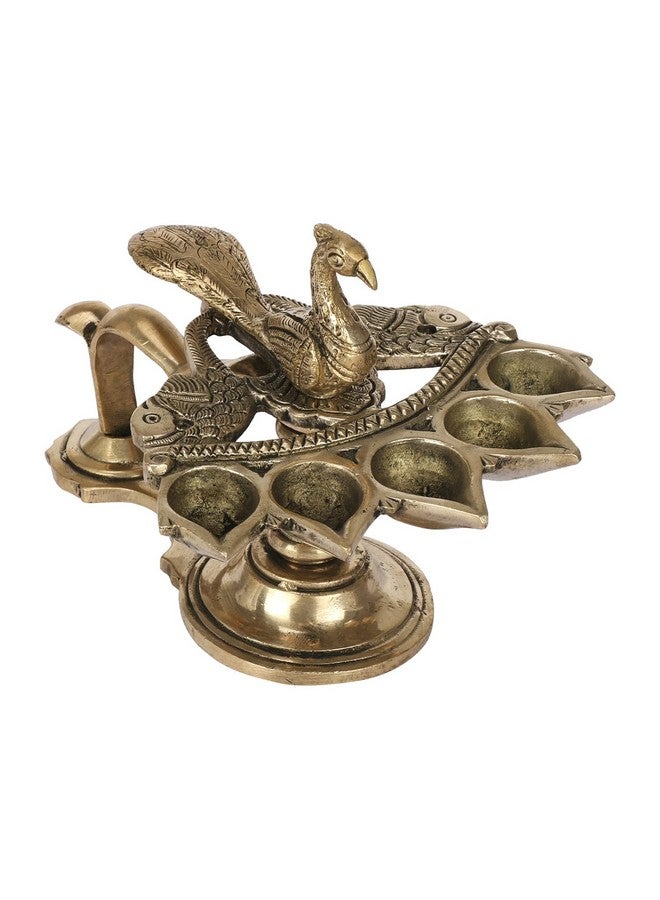 Kartique Brass Panch Arti Diya with Peacock Design, 5-inch Height, Antique Finish, Ideal for Home Puja and Festive Decor - Image 3