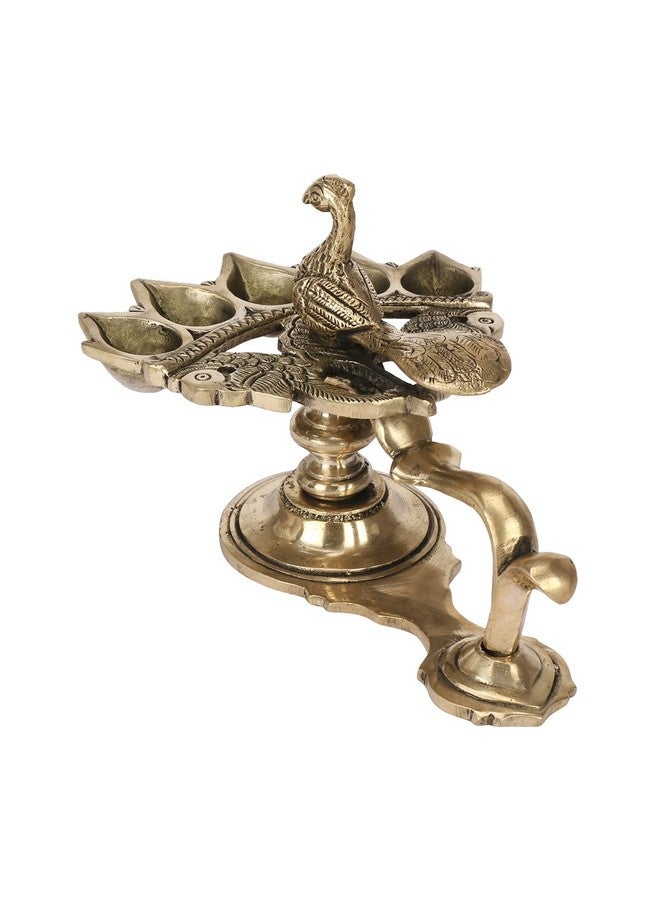 Kartique Brass Panch Arti Diya with Peacock Design, 5-inch Height, Antique Finish, Ideal for Home Puja and Festive Decor - Image 4
