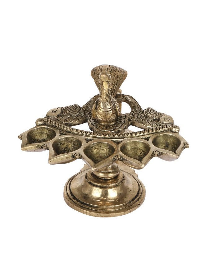Kartique Brass Panch Arti Diya with Peacock Design, 5-inch Height, Antique Finish, Ideal for Home Puja and Festive Decor - Image 2
