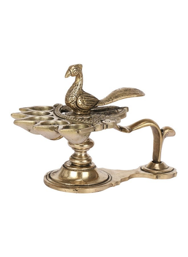 Kartique Brass Panch Arti Diya with Peacock Design, 5-inch Height, Antique Finish, Ideal for Home Puja and Festive Decor - Image 5