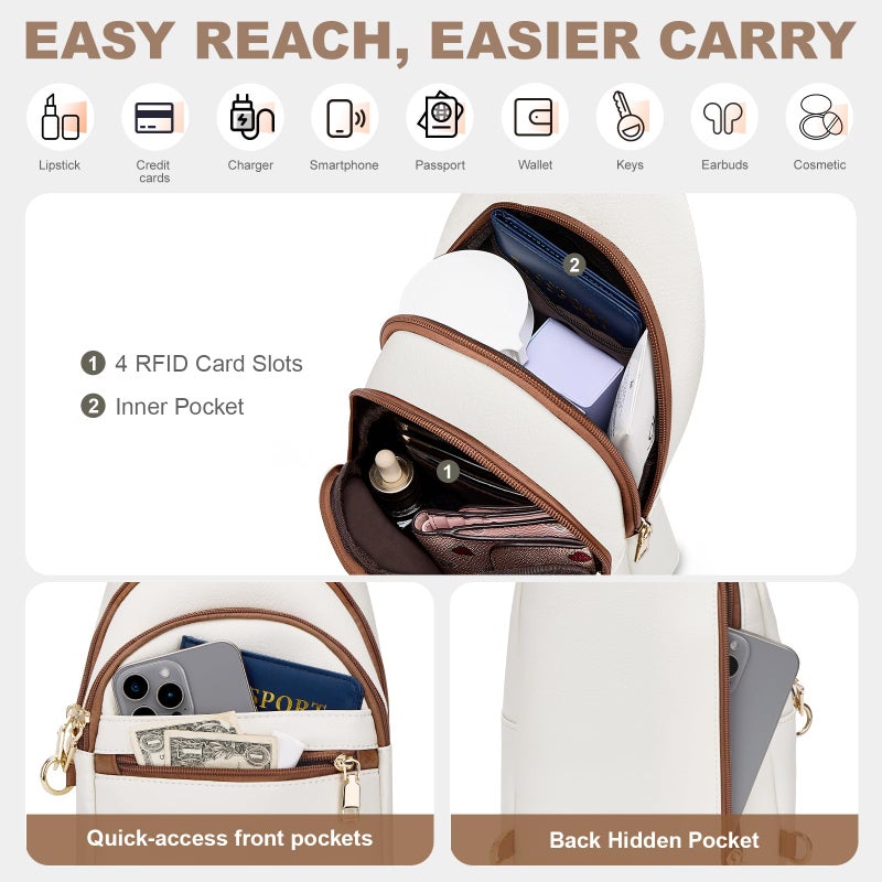 SYTRAH Anti Theft Crossbody Bags for Women, RFID Sling Bag Travel Purse, RFID Cross Body Purses Chest Bag for Travel Beige Brown - Image 4