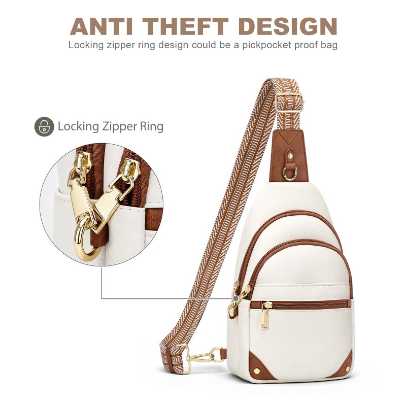SYTRAH Anti Theft Crossbody Bags for Women, RFID Sling Bag Travel Purse, RFID Cross Body Purses Chest Bag for Travel Beige Brown - Image 5