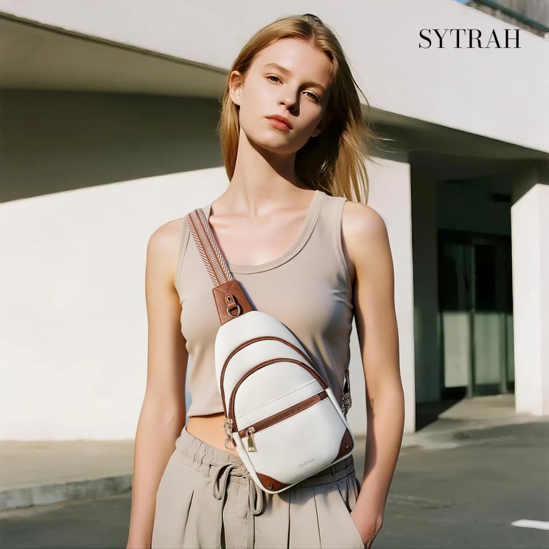 SYTRAH Anti Theft Crossbody Bags for Women, RFID Sling Bag Travel Purse, RFID Cross Body Purses Chest Bag for Travel Beige Brown - Image 3