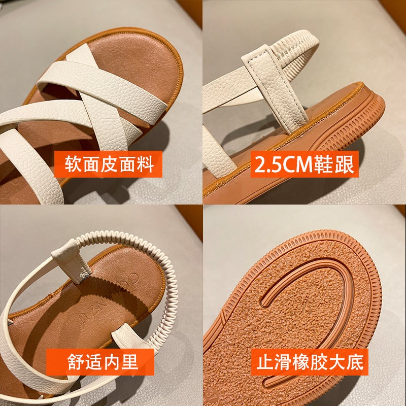 Women's Roman Flat Sandals with Soft Sole and Elastic Strap - Image 4