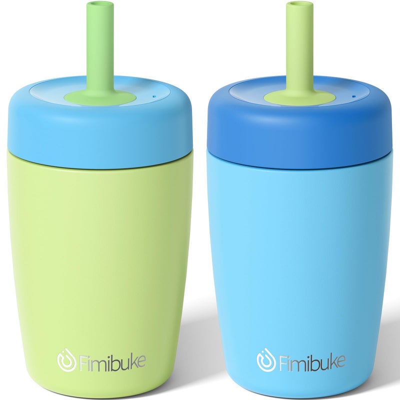Fimibuke Kids & Toddler Cups Spill Proof, 12 OZ Insulated Sippy Cups for Toddlers Boys Girls, BPA-Free Toddler Straw Tumbler, Stainless Steel Kids Water Bottle with Twist Lids & Silicone Straw, 2 Pack - Image 1