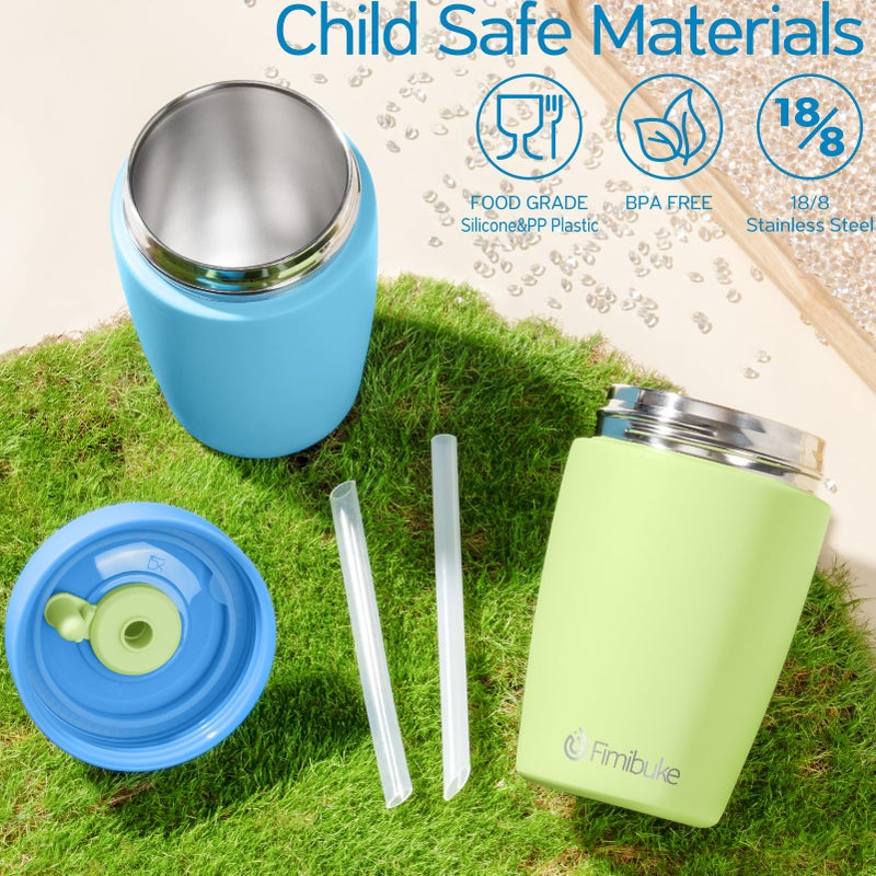 Fimibuke Kids & Toddler Cups Spill Proof, 12 OZ Insulated Sippy Cups for Toddlers Boys Girls, BPA-Free Toddler Straw Tumbler, Stainless Steel Kids Water Bottle with Twist Lids & Silicone Straw, 2 Pack - Image 3