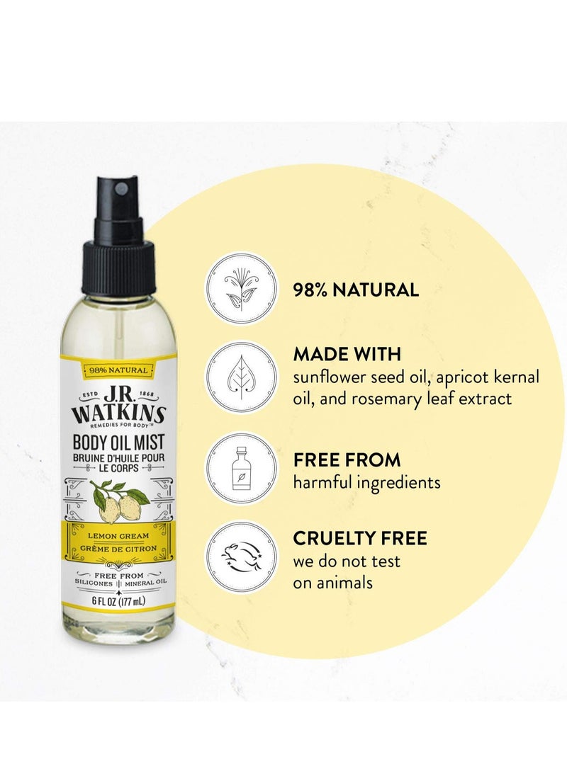 J.R.WATKINS - J.R. Watkins Natural Hydrating Body Oil Mist, Lemon Cream, Moisturizing Body Oil Spray for Glowing Skin, USA Made and Cruelty Free, 6 fl oz, Single - Image 1