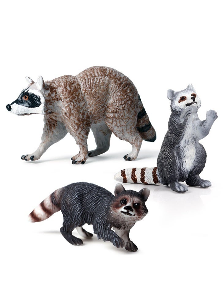 HALAMODO 3-Piece Raccoon Animal Figures Set , Realistic Raccoon Toy set , Wild Animal Ornaments, Jungle Zoo Cognitive Toys, Children's Birthday Party Gifts - Image 1