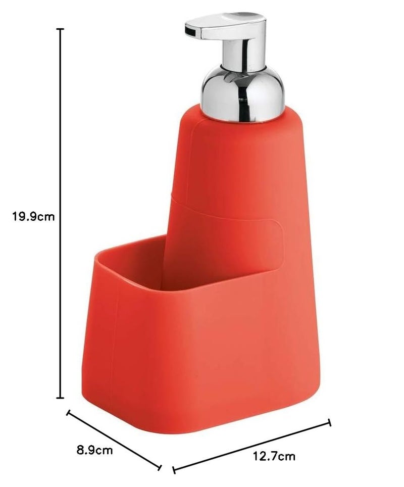 InterDesign InterDesign Lineo Foaming Soap Dispenser Pump with Sponge Caddy Organizer - Rust Proof Lotion Dispenser Holds 16 oz for Kitchen, Sink, Vanity - Red/Chrome - Image 5