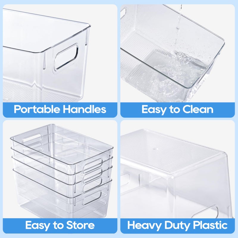 JollyPack 4 Pack Clear Plastic Storage Bins, Pantry Organizers and Storage with Handles, Clear Storage Containers for Fridge, Kitchen, Cabinet, Bathroom and Office - Image 4