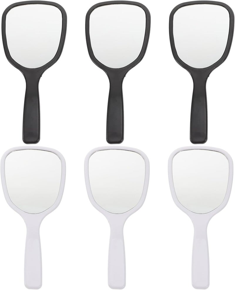 POPETPOP 6pcs Wear-Resistant Handheld Makeup Mirror Set, Portable Small Hand Mirrors with Handle for Daily Use and Travel, Cosmetics Accessories in White and Black - Image 1