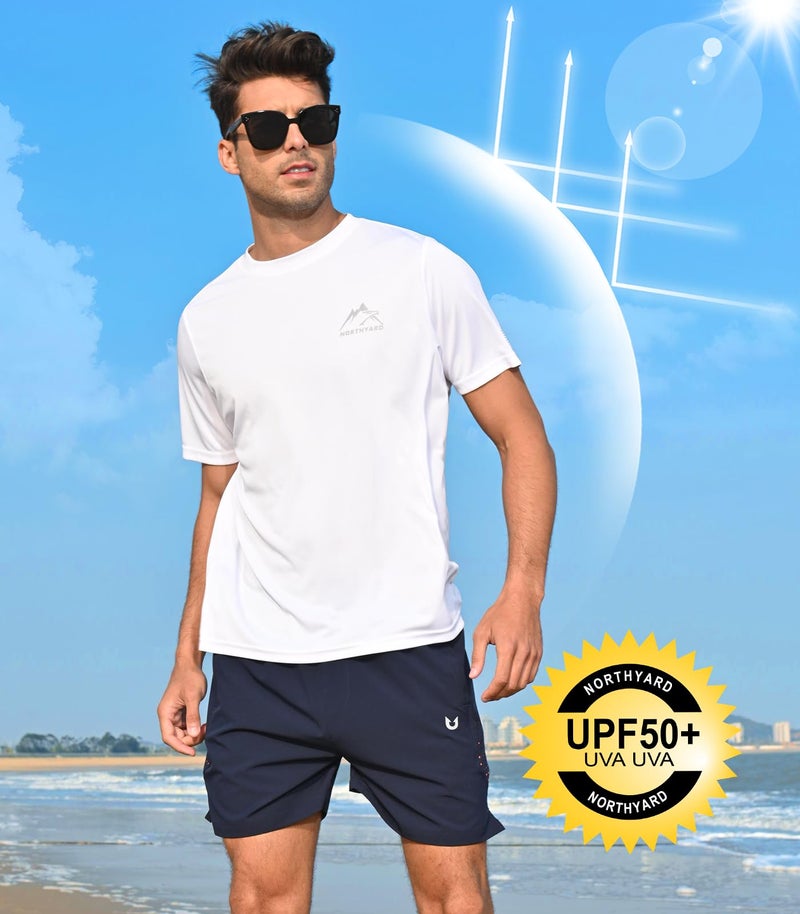 NORTHYARD Men's UPF 50+ Sun Protection Shirts Swim SPF UV Quick Dry Short Sleeve T-Shirts for Athletic Fishing Rash Guard White M - Image 3