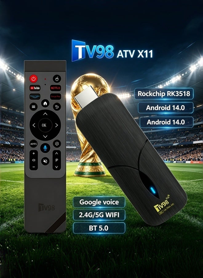تلفزيون جهاز استقبال التلفزيون الذكي TV98 ATV X11، نظام أندرويد 14.0، معالج رباعي النواة RK3518، ذاكرة 2 جيجا رام +16 جيجا تخزين، فك تشفير فيديو 8K، واي فاي مزدوج 2.4G+5G وبلوتوث 5.0، جهاز تحكم عن بعد بالصوت، مشغل وسائط متوافق مع التلفزيون وأجهزة العرض - Image 4