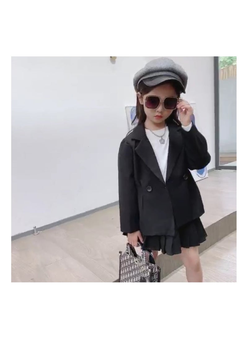 Children's Fashion Girls Autumn and Winter Formal Suit Pleated Short Skirt Set Black Dress Party Uniform Style Sets  - Image 5