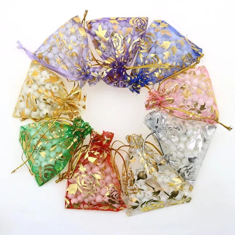 Beingelegant Return Gift Favor Shagun Pouches Dry Fruit Pouches and Multicolor Return Gift Potli Bags Organza Pouches Size 9X12 CMS Mix Colors - Image 1