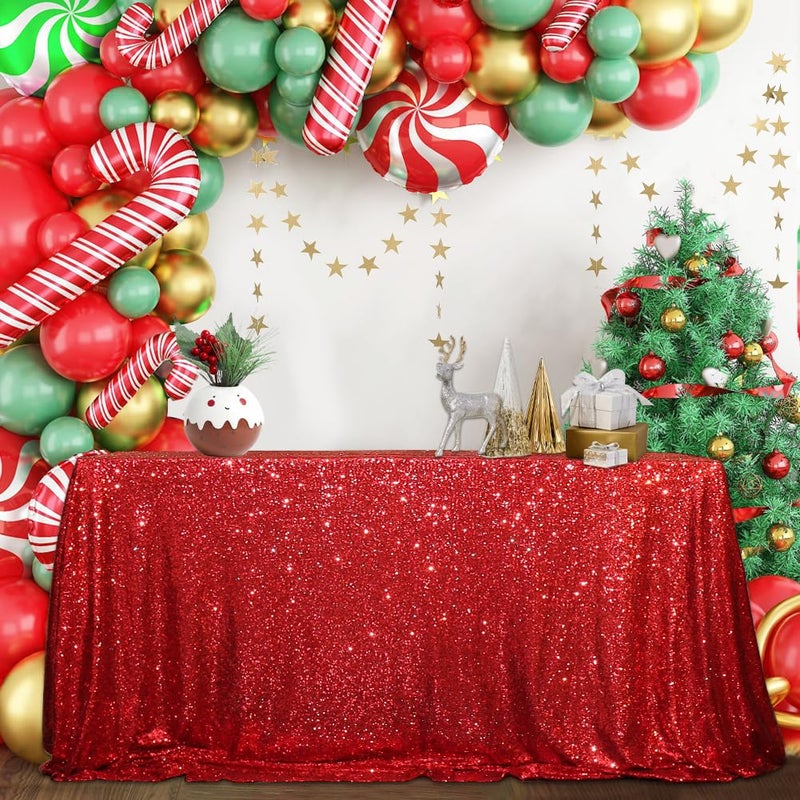 SquarePie Sequin Tablecloth 60 x 102 Inch Red Sparkly Table Linen for Christmas Wedding Party