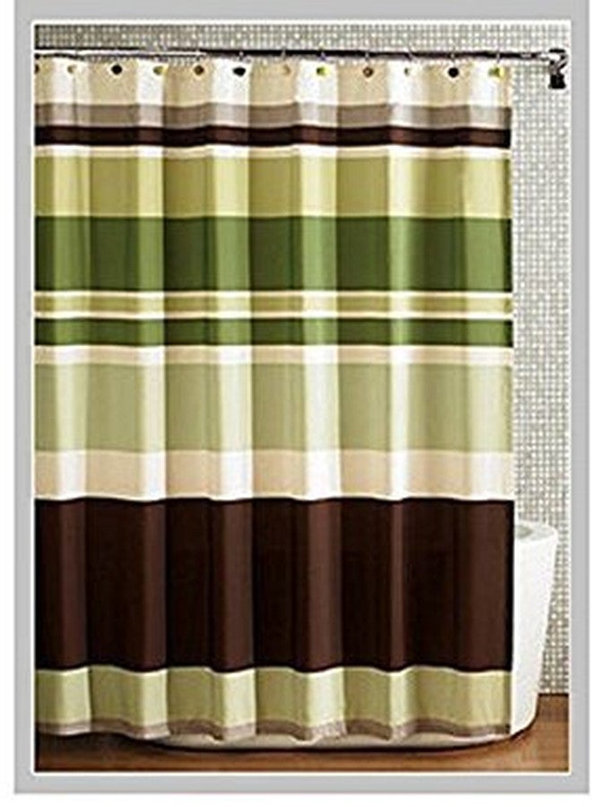 spring Home Fabric Shower Curtain,Multi-Color Printed Striped Green Coffee - Image 1