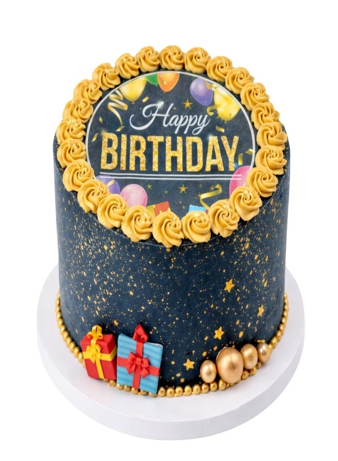 Dekora, Edible Happy Birthday Cake Decorations, Edible Cake Toppers Decoration for Birthday, Happy Birthday Image Sheet for DIY Cake Decorating, 7.8-Inch Round Wafer Paper, Sugar-Free - Image 1