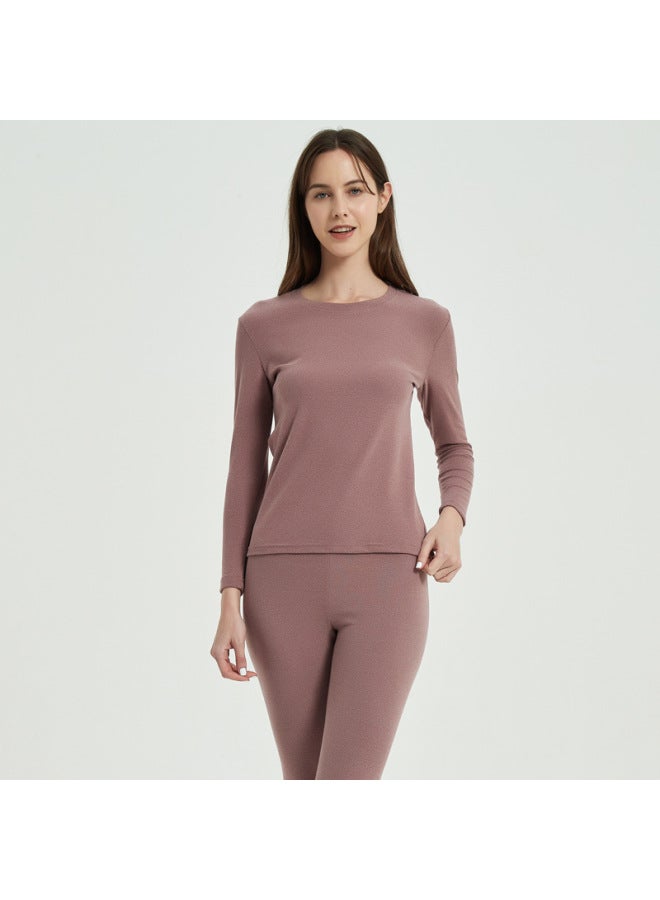 New Solid Color Double-sided Sanding Women's Thermal Underwear Autumn Clothes Round Neck Underwear Base Shirt Warm Suit For Men
