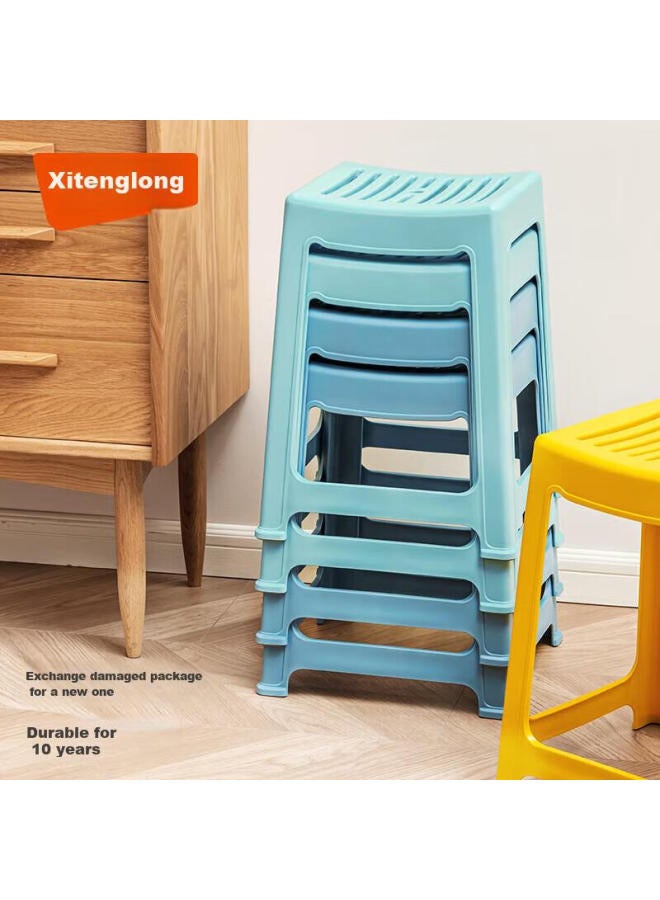 Citylong Xitianlong Square Stool, High Stool, Plastic Stool, Thickened And Wear-resistant, Household Dining Chair, Hollow Bathroom Stool, Nordic Blue, 1 Piece - Image 1