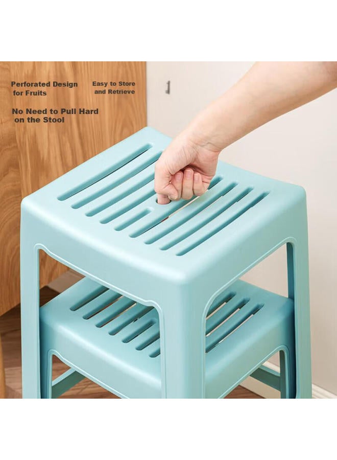 Citylong Xitianlong Square Stool, High Stool, Plastic Stool, Thickened And Wear-resistant, Household Dining Chair, Hollow Bathroom Stool, Nordic Blue, 1 Piece - Image 3