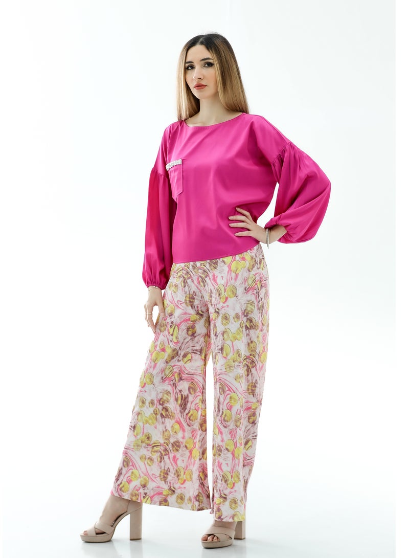 Pink Crop Top with printed Flowery Pant