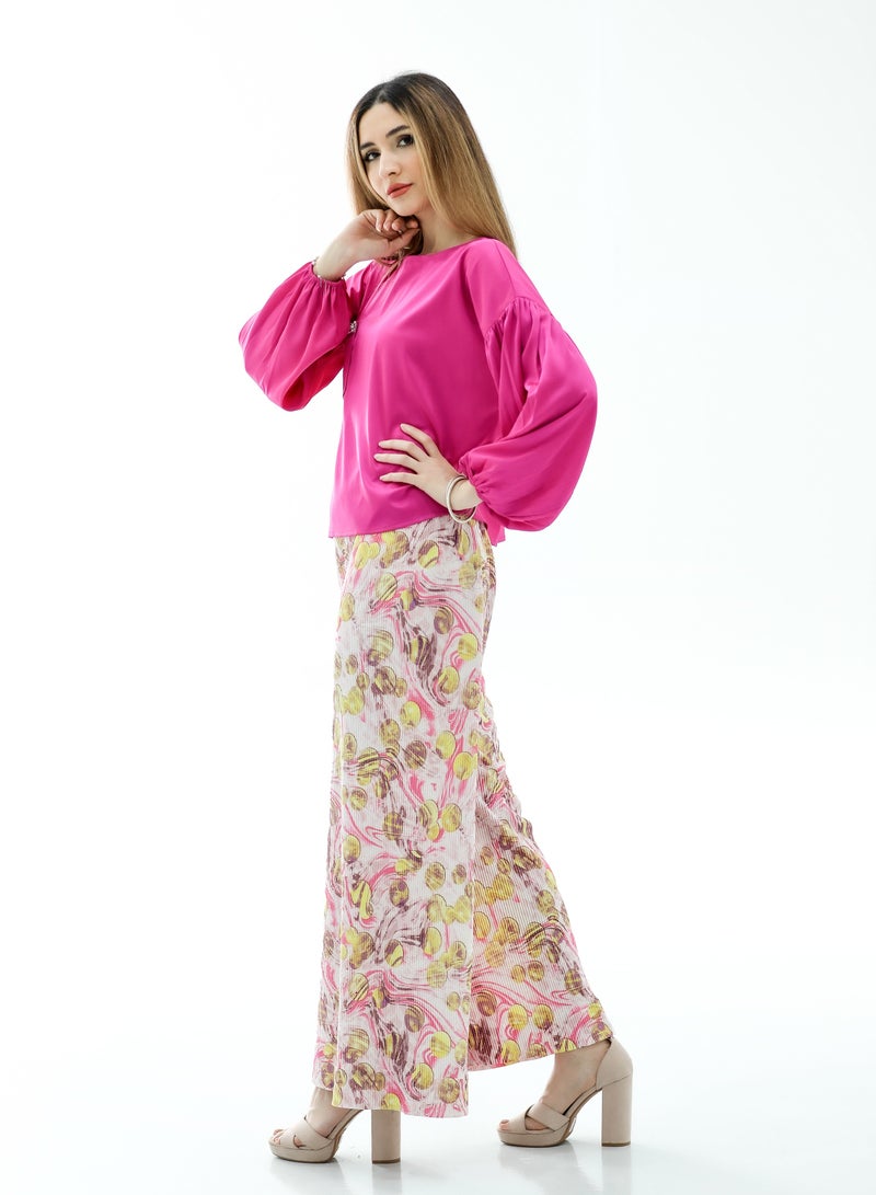Pink Crop Top with printed Flowery Pant