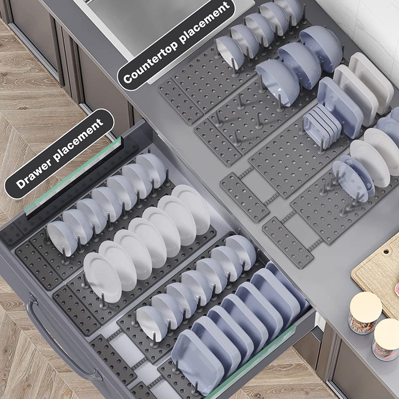 Flipco Adjustable Pegboard Drawer Organizer, Kitchen Drawer Organizers, Trays and Dividers for Drying Rack Bowl Storage of Kitchen Utensils, Tableware (Pack of 2) - Image 4