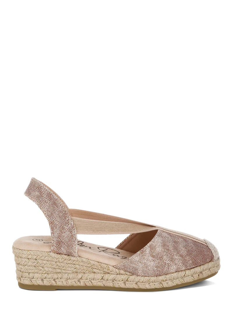 London Rag Metallic Woven Espadrille Wedges in Blush