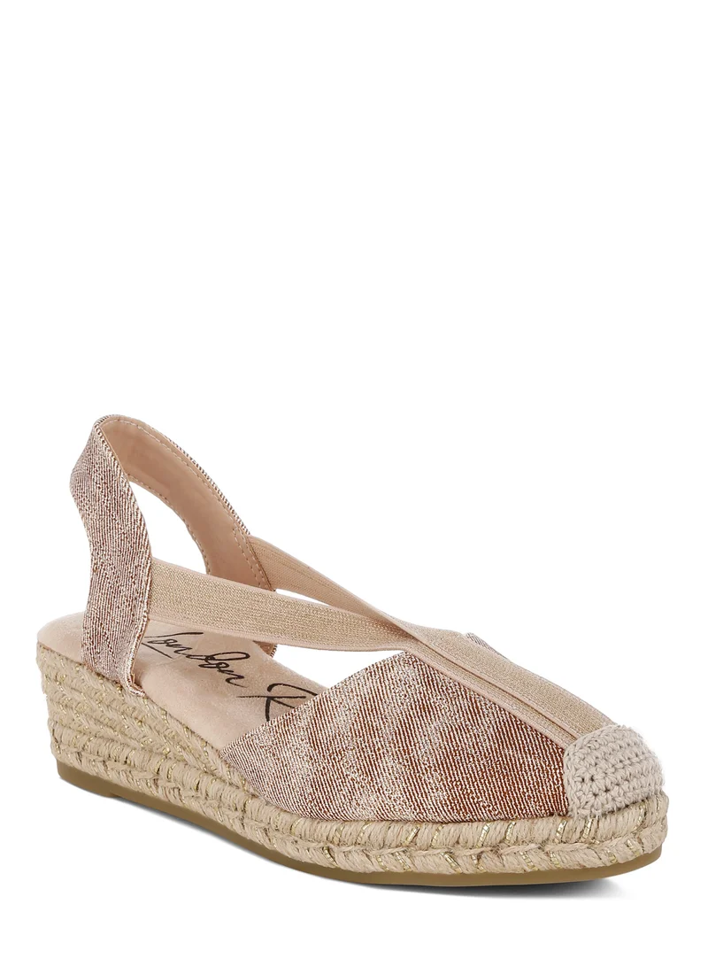 London Rag Metallic Woven Espadrille Wedges in Blush