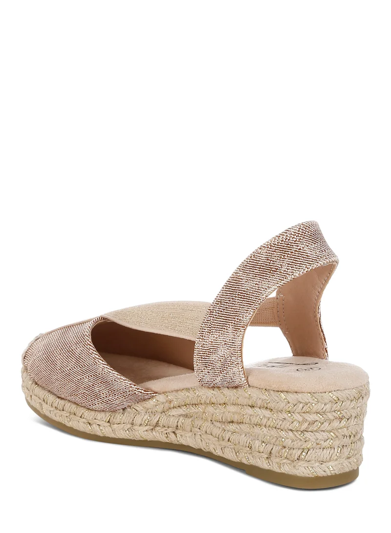 London Rag Metallic Woven Espadrille Wedges in Blush
