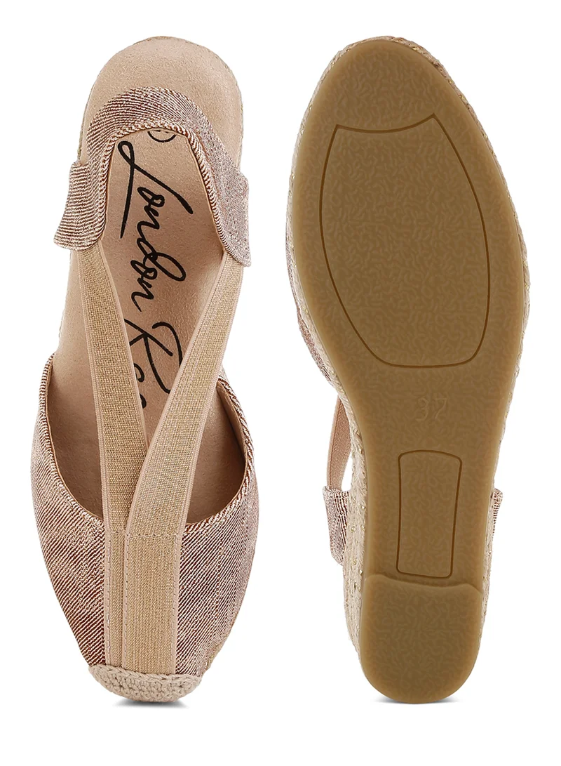 London Rag Metallic Woven Espadrille Wedges in Blush