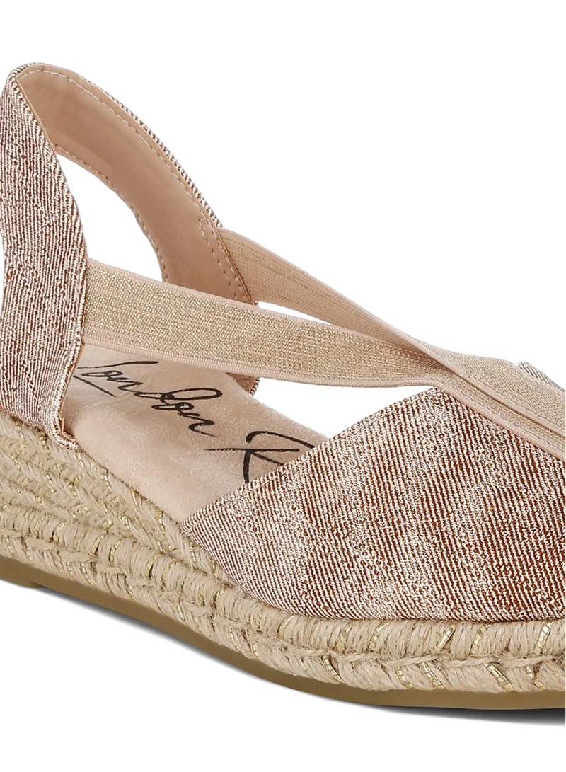 London Rag Metallic Woven Espadrille Wedges in Blush