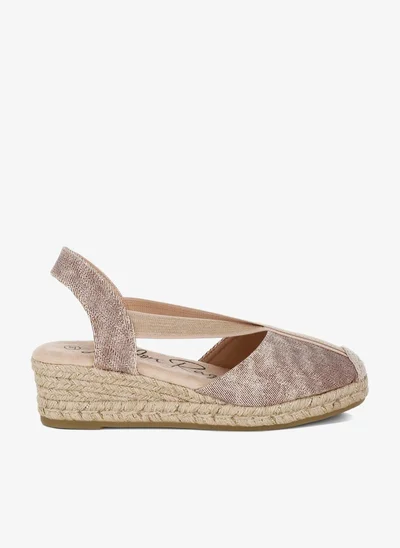 London Rag Metallic Woven Espadrille Wedges in Blush