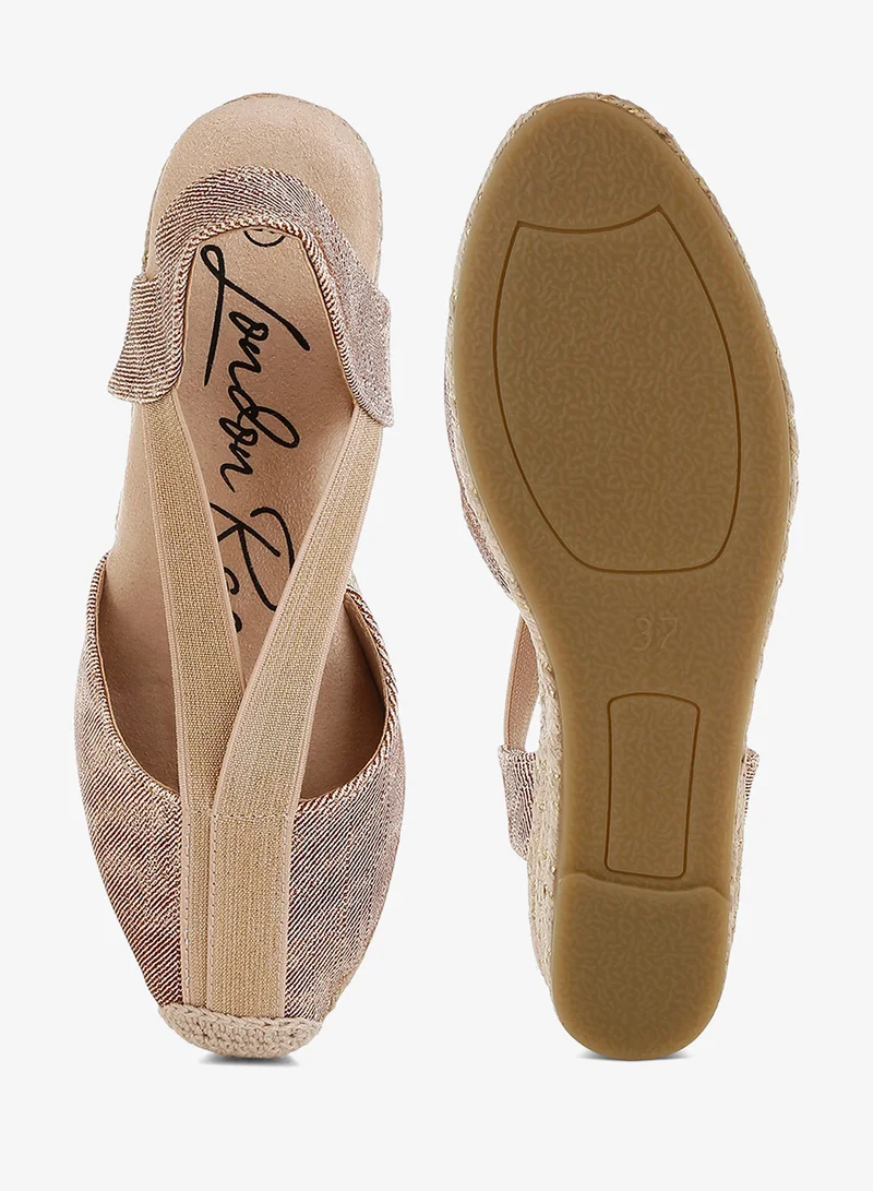 London Rag Metallic Woven Espadrille Wedges in Blush