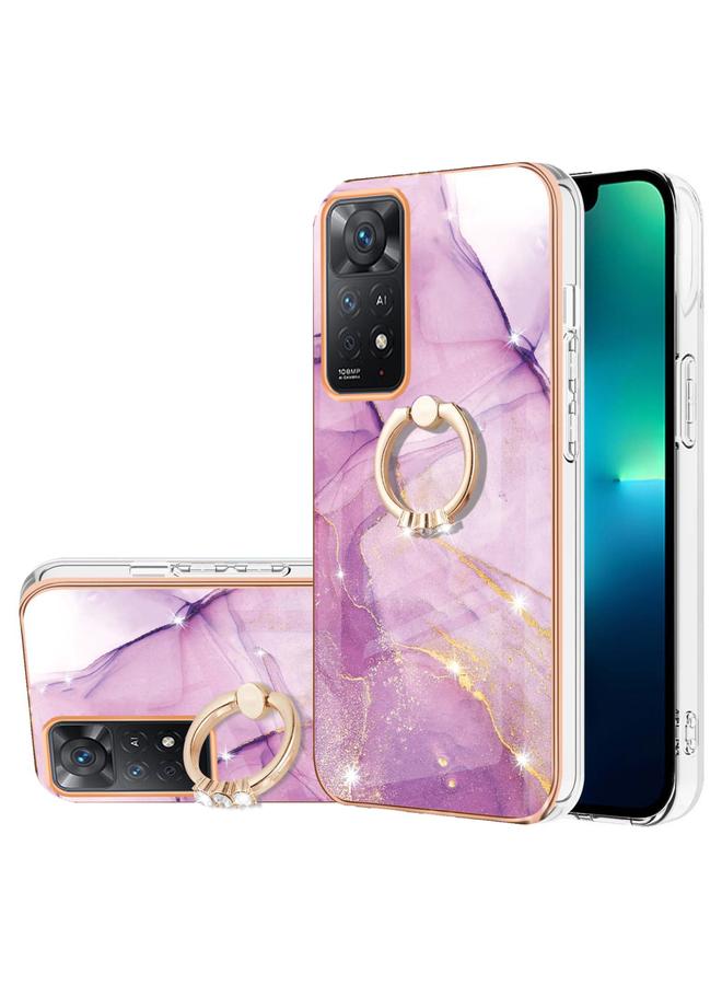 The Bros Case For Xiaomi Redmi Note 11 Pro 5G / 4G Electroplating Marble Pattern IMD TPU Shockproof Phone Case with Ring Holder