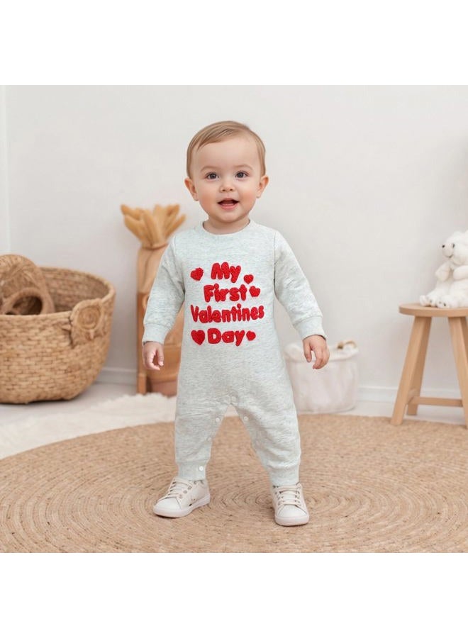 LouVasabuce My First Valentines Day Baby Clothes Outfits Letter Heart Embroidery Romper Jumpsuit Newborn Girl Boy Clothing, Gray, 3-6 Months - Image 4