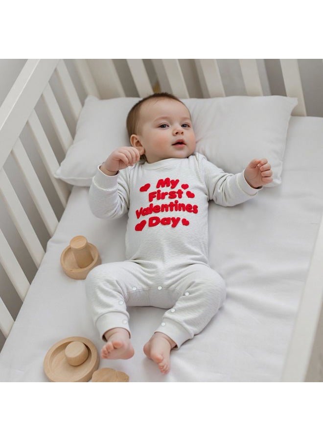 LouVasabuce My First Valentines Day Baby Clothes Outfits Letter Heart Embroidery Romper Jumpsuit Newborn Girl Boy Clothing, Gray, 3-6 Months - Image 2