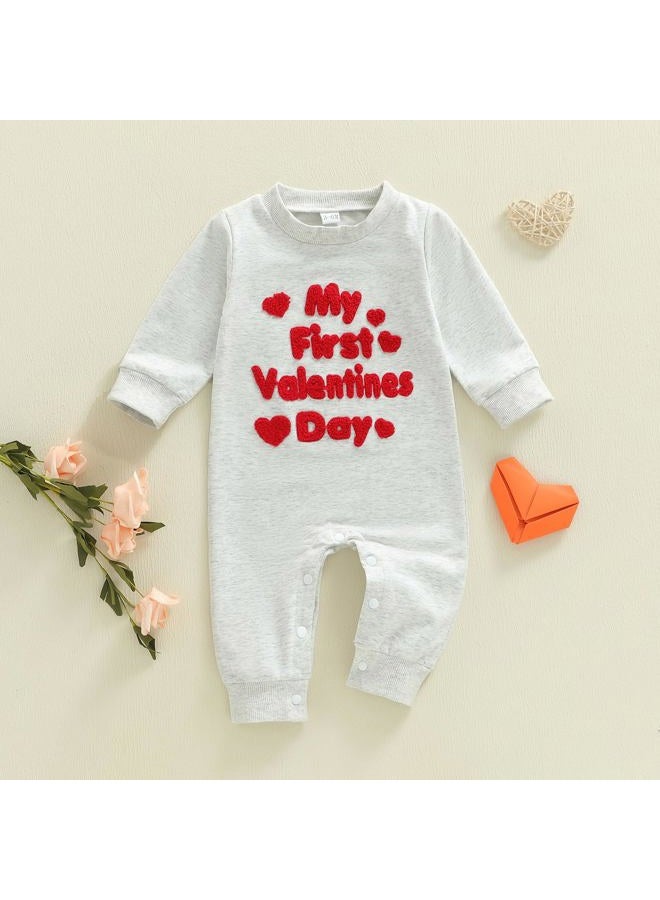 LouVasabuce My First Valentines Day Baby Clothes Outfits Letter Heart Embroidery Romper Jumpsuit Newborn Girl Boy Clothing, Gray, 3-6 Months - Image 5
