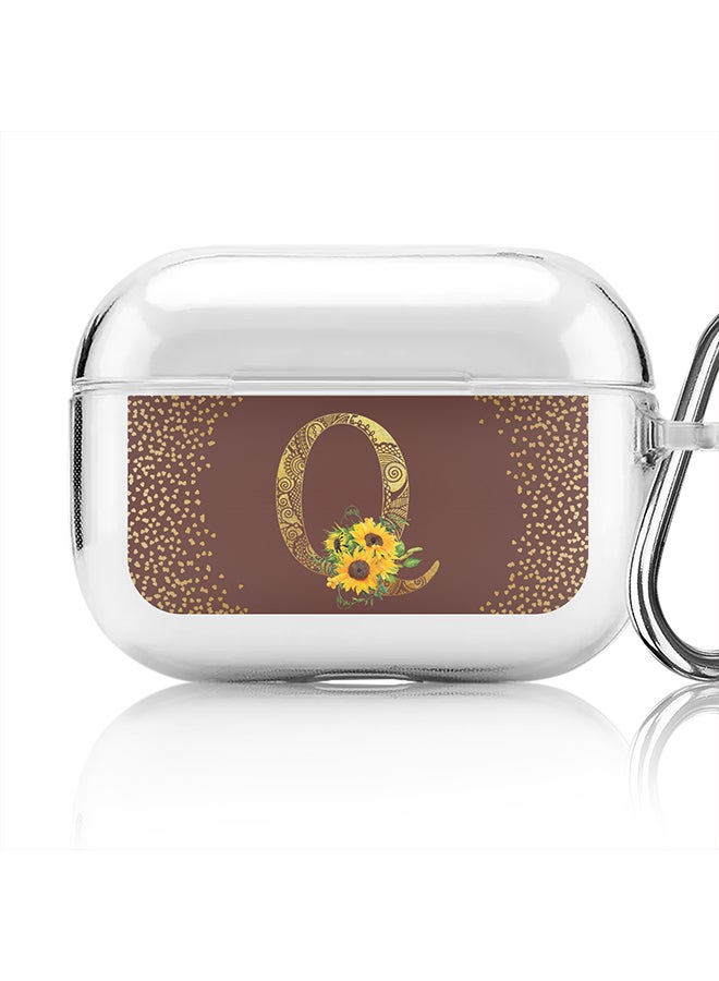Stylizedd Classic Clear printed Case for Apple Airpods Pro Soft TPU Gel Thin Transparent Flexible Cover - Custom Monogram Initial Letter Mandala Floral Pattern Alphabet - Q (Brown ) - Image 1