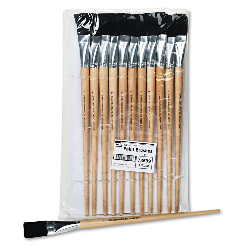 Charles Leonard Flat Tip Easel Paint Brushes with Long Handle, 1 Inch, Natural Handles and Black Bristles, 12-Pack (73599) - Image 5