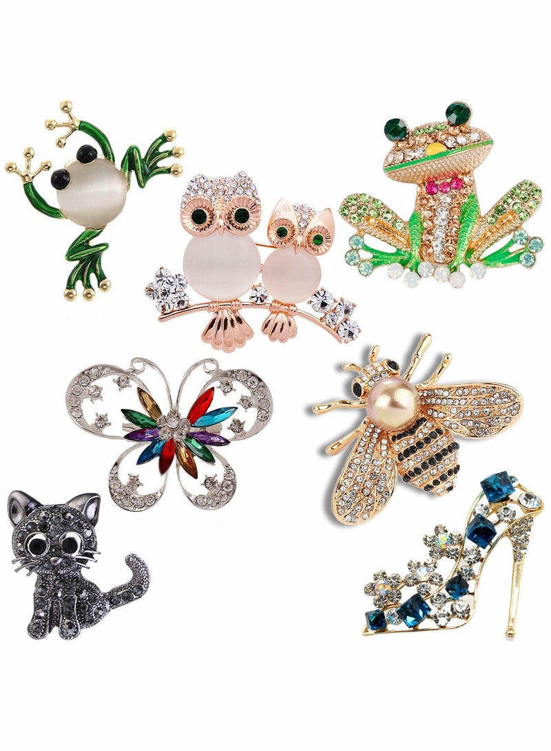 Excefore 7 Pieces Women Brooch Set Crystal Pin Vintage with Dragonfly Butterfly Hummingbird Owl Elephant Peacock Bee Animal and Insect Brooch Pin for Women Girls enamel - Image 1