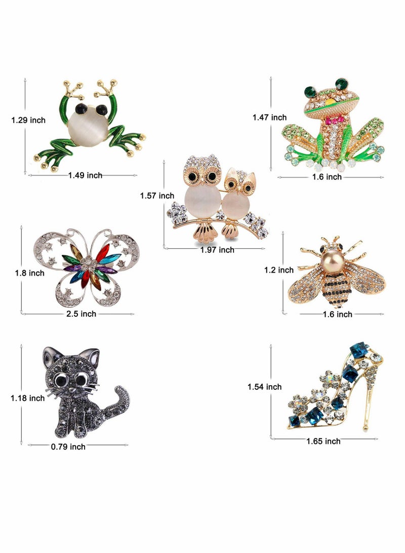 Excefore 7 Pieces Women Brooch Set Crystal Pin Vintage with Dragonfly Butterfly Hummingbird Owl Elephant Peacock Bee Animal and Insect Brooch Pin for Women Girls enamel - Image 5