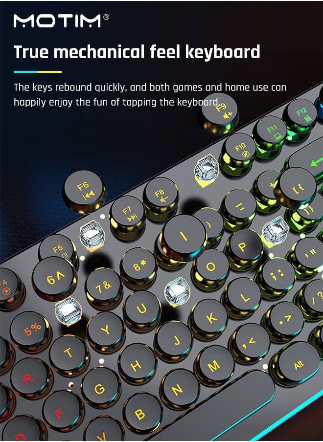 Motim - 104-Key Mechanical Gaming Keyboard, Wired Waterproof Backlight Silent RGB Color with Blue Switch Retro Round Keycap, Writertype Keyboard with Gaming Mouse Suitable For Computer/Ps4/Xbox Gamers - Image 1