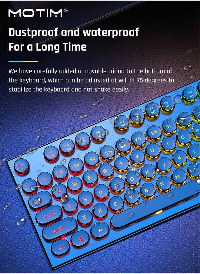 Motim - 104-Key Mechanical Gaming Keyboard, Wired Waterproof Backlight Silent RGB Color with Blue Switch Retro Round Keycap, Writertype Keyboard with Gaming Mouse Suitable For Computer/Ps4/Xbox Gamers - Image 1